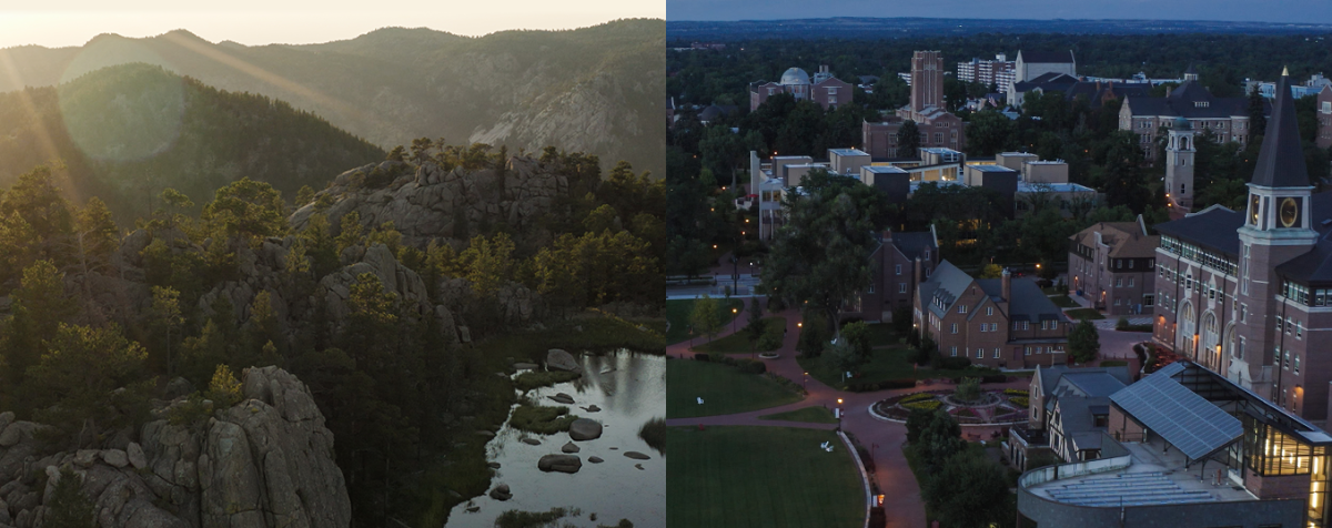 Splitscreen of DU campus 和 Kennedy Mountain campus